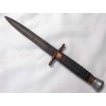 FIGHTING KNIFE WITH 15CM LONG DOUBLE EDGED BLADE, ETCHED COPPER CROSS GUARD,