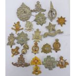 20 CAP BADGES TO INCLUDE THE CAMERONIONS, QUEENS OWN HUSSARS, ESSEX YEOMANRY, ROYAL SCOTS,