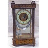 LATE 19TH BRASS 4-GLASS MANTLE CLOCK WITH ENAMEL DIAL AND PIERCED BRASS WORK DECORATION & A MERCURY