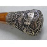 19TH CENTURY MALACCA AND WHITE METAL INDIAN WALKING /SWAGGER STICK,