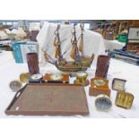 MODEL SHIP, BRASS BODIED SHIPS CLOCK,