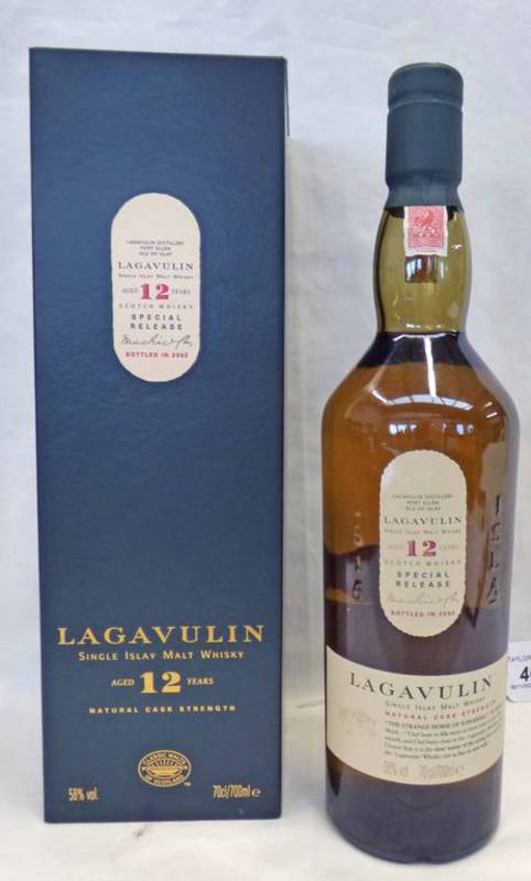 1 BOTTLE LAGAVULIN 12 YEAR OLD NATURAL CASK STRENGTH SINGLE MALT WHISKY,