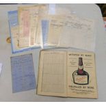 APPROX 35 BILLHEADS FOR PURCHASE OF WHISKY, ALE, WINE ETC TO INCLUDE MARSHALL & ELVY LTD,