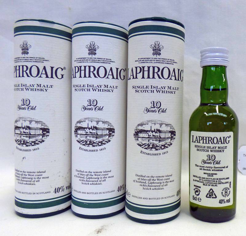 6 LAPHROAIG 10 YEAR OLD SINGLE MALT WHISKY MINIATURES - 5CL,