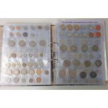 FOLDER OF MAINLY VARIOUS 20TH CENTURY UK AND WORLD COINAGE, WITH HALFCROWNS, SILVER THREEPENCES,