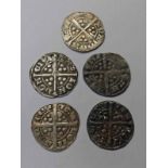 FIVE EDWARD I/EDWARD II SILVER PENNIES