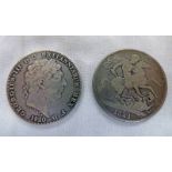 1820 GEORGE III CROWN AND 1821 GEORGE IV CROWN