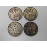 FOUR VICTORIA CROWNS WITH 1893, 1895,