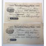 TWO DORSETSHIRE GENERAL BANK PROVINCIAL BANKNOTES WITH £1 AND £2, 180-, BRIDPORT,