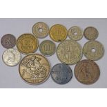 SELECTION OF VARIOUS COINS TO INCLUDE 1887 VICTORIA CROWN,