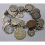 BRACELET CONSISTING OF 28 DIFFERENT COINS AND MEDALETS OF THE WORLD,