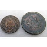 1832 PROVINCE OF NOVA SCOTIA ONE PENNY TOKEN AND 1873 NEWFOUNDLAND ONE CENT