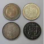 FOUR VICTORIA SHILLINGS WITH 3 X 1887 AND 1891