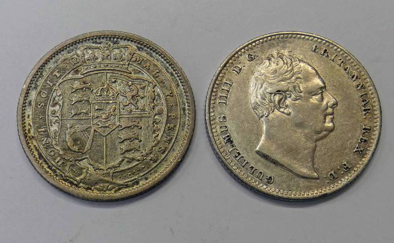 1820 GEORGE III SHILLING & 1836 WILLIAM IV SHILLING