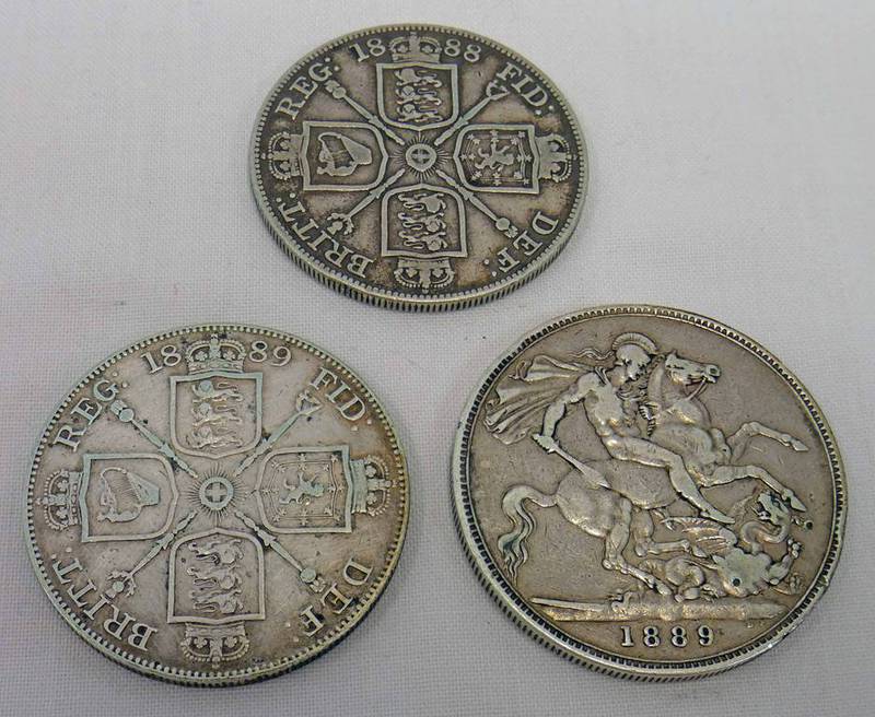 1889 VICTORIA CROWN & 1888 AND 1889 VICTORIA DOUBLE FLORINS