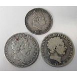 2 1820 GEORGE II CROWNS AND 1819 GEORGE III HALFCROWN