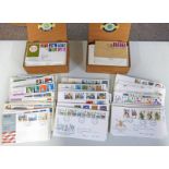 GOOD SELECTION OF FIRST DAY COVERS IN 2 CIGAR BOXES AND 1 OTHER BOX TO INCLUDE RAILWAYS, SAILING,