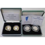 1998 UK SILVER PROOF EEC COUNCIL AND NHS 50P TWO COIN SET AND 1997-1998 UK SILVER PROOF £2 TWO COIN