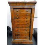 19TH CENTURY WALNUT TABLE-TOP WELLINGTON CHEST OF 10 DRAWERS 71CM TALL X 40CM WIDE X 26CM DEEP