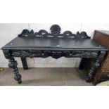 19TH CENTURY PAINTED CARVED OAK HALL TABLE WITH TURNED SUPPORTS 153 CM LONG X 107 CM TALL