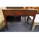 19TH CENTURY MAHOGANY TABLE WITH DRAWER & SQUARE SUPPORTS 75CM TALL C 92CM WIDE