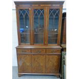 MAHOGANY BOOKCASE WITH 3 ASTRAGAL GLAZED DOORS OVER 3 DRAWERS AND 3 PANEL DOORS ON BRACKET SUPPORTS