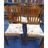 SET OF 4 ARTS & CRAFTS OAK DINING CHAIRS WITH RUSHWORK SEATS & SQUARE TAPERED SUPPORTS 102 CM TALL