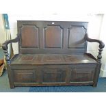 19TH CENTURY OAK SETTLE WITH 3 PANEL BACK - 134 CM WIDE