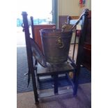 BRASS COAL BIN FIRE IRONS AND STAND