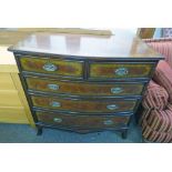 INLAID MAHOGANY BOW FRONT CHEST OF 2 SHORT OVER 3 LONG DRAWERS ON SHAPED SUPPORTS - 100CM WIDE