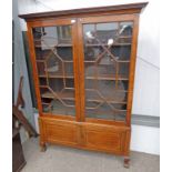 EARLY 20TH CENTURY INLAID MAHOGANY BOOKCASE WITH 2 ASTRAGAL GLAZED DOORS OVER 2 PANEL DOORS ON