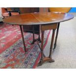 LATE 19TH CENTURY MAHOGANY DROP LEAF TABLE ON TURNED SUPPORTS,
