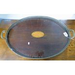 INLAID MAHOGANY & EP GALLERIED TRAY 67 CM WIDE