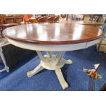 PINE CIRCULAR KITCHEN TABLE ON SHAPED SUPPORTS Condition Report: The diameter of