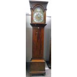 19TH CENTURY MAHOGANY GRANDFATHER CLOCK WITH BRASS & SIDEBOARD DIAL SIGNED DAN BROWN ,