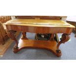 TWO MAHOGANY DRAWER SIDE TABLE SHAPED FRONT & SHAPED SUPPORTS Condition Report: