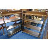 PAIR WALNUT OPEN BOOKCASES 92 CM TALL