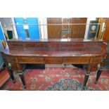 19TH CENTURY MAHOGANY SIDEBOARD WITH BRASS GALLERY AND OVER 2 SLIDING DOORS WITH 3 FRIEZE DRAWERS