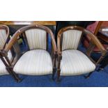 PAIR LATE 19TH CENTURY INLAID MAHOGANY TUB CHAIRS ON TURNED SUPPORTS 89 CM TALL