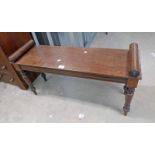 19TH CENTURY MAHOGANY WINDOW SEAT ON TURNED SUPPORTS 48CM TALL X 92CM WIDE X 29CM DEEP