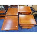 2 X NEST OF 3 YEW WOOD TABLES & PAIR OF YEW WOOD LAMP TABLES