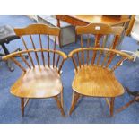 PAIR OF EARLY 20TH CENTURY BEECH ARMCHAIRS ON TURNED SUPPORTS