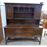 EARLY 20TH CENTURY OAK DRESSER WITH PLATE RACK BACK,