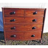 MAHOGANY CHEST 2 X DRAWERS SHORT OVER 3 X DRAWERS LONG ON TURNED SUPPORTS 117 LENGTH X 106 HEIGHT X