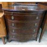 19TH CENTURY MAHOGANY BOW FRONT CHEST OF 4 DRAWERS WITH SLIDE ON BRACKET SUPPORTS