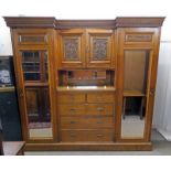 19TH CENTURY ASH WARDROBE WITH 2 PANEL DOORS OVER 2 SHORT & 3 LONG DRAWERS FLANKED BY MIRROR DOORS