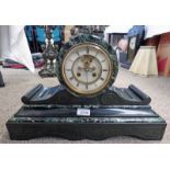19TH CENTURY BLACK AND GREEN MARBLE MANTLE CLOCK WITH OPEN ESCAPEMENT Condition Report: