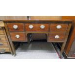 19TH CENTURY MAHOGANY DESK WITH 5 DRAWERS & SQUARE SUPPORTS