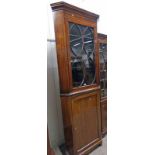 19TH CENTURY MAHOGANY CORNER CABINET WITH ASTRAGAL GLAZED DOOR OVER PANEL DOOR 216 CM TALL