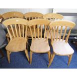 SET OF 6 PINE KITCHEN CHAIRS ON TURNED SUPPORTS